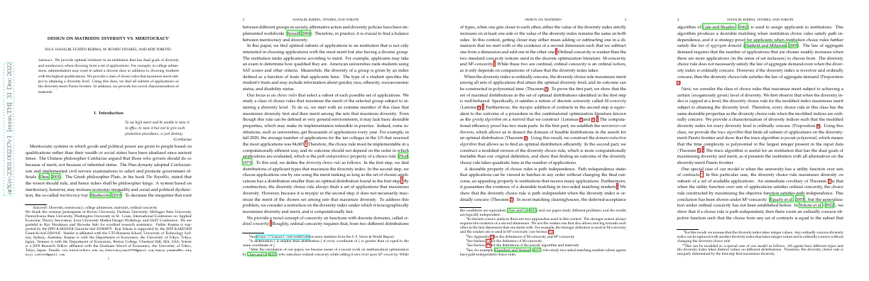 Design on Matroids: Diversity vs. Meritocracy