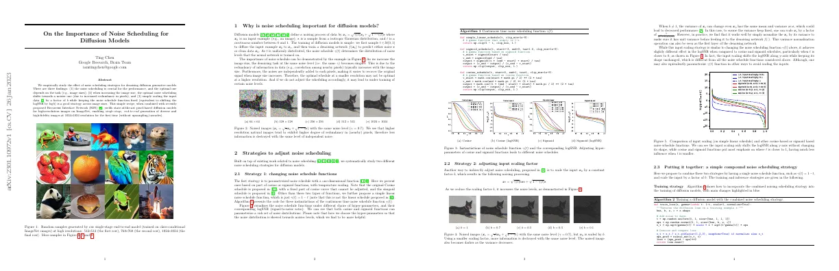 On the Importance of Noise Scheduling for Diffusion Models